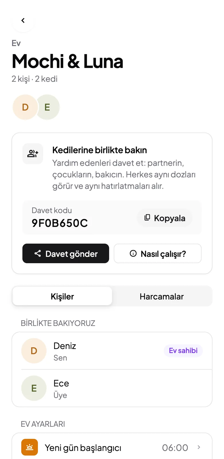 Tabby'nin aile ekranında kedinin ilaç takvimini paylaşan ev halkı